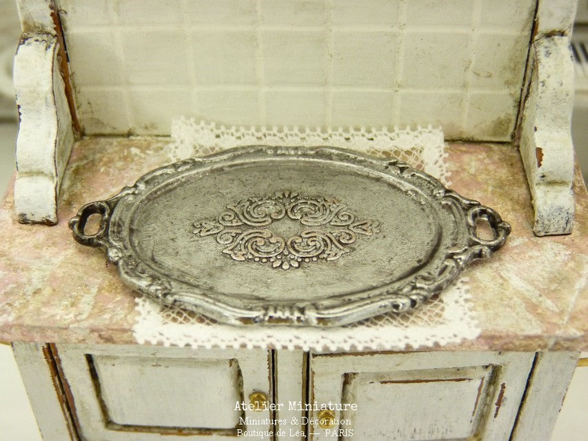 Thumbnail: Plateau Miniature en Métal, Shabby Argent vieilli