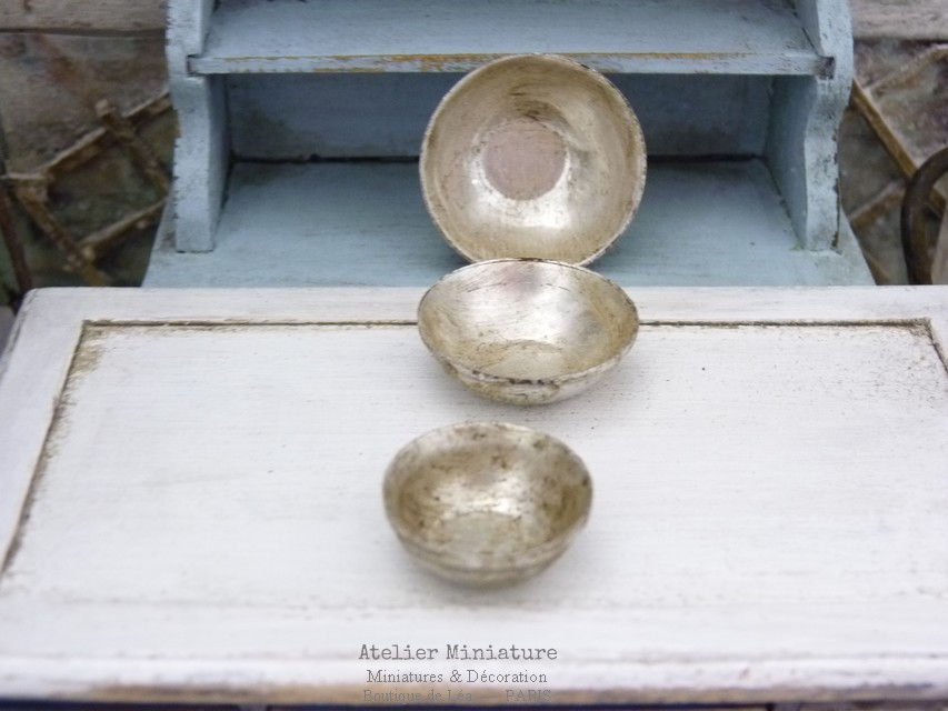 Miniature : Copie de Trois coupelles Vintages, Miniatures en Métal, Maison de Poupée