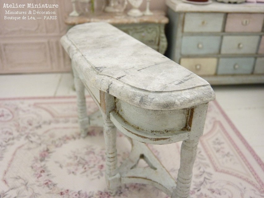 Thumbnail: Console Miniature en Bois, Vert Pastel, Maison de Poupée, 1/12