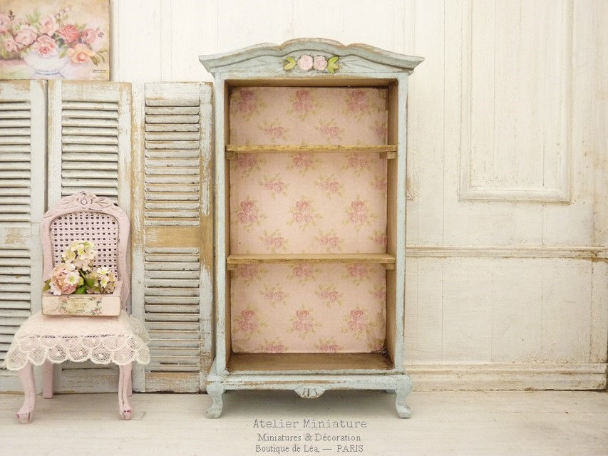 Thumbnail: Armoire lingère miniature en bois, Mobilier de maison de Poupée, 1/12