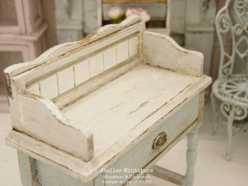 Miniature : Table de Toilette Rétro, Mobilier de Maison de Poupée, 1/12