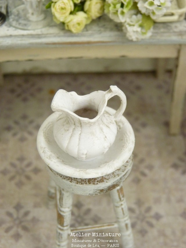 Miniature : Broc + Cuvette Blancs, Maison de Poupée, Échelle 1/12