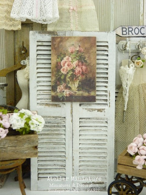 Thumbnail: Panneau Miniature en Bois, Bouquet de Roses, Échelle 1/12