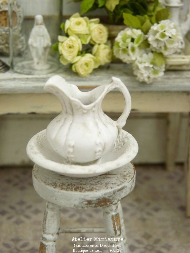 Miniature : Broc + Cuvette Blancs, Maison de Poupée, Échelle 1/12
