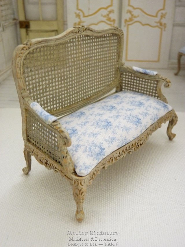 Thumbnail: Louis 15th Sofa, Imitation Cannage, Chic Country, Doll House, Scale 1/12