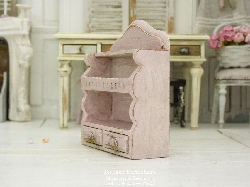 Miniature : Étagère Shabby Chippy, Rose Vieilli, Maison de Poupée, Échelle 1/12