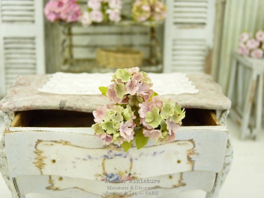 3 Hortensias Miniatures Roses, Fleurs en Papier, 100% fait main,