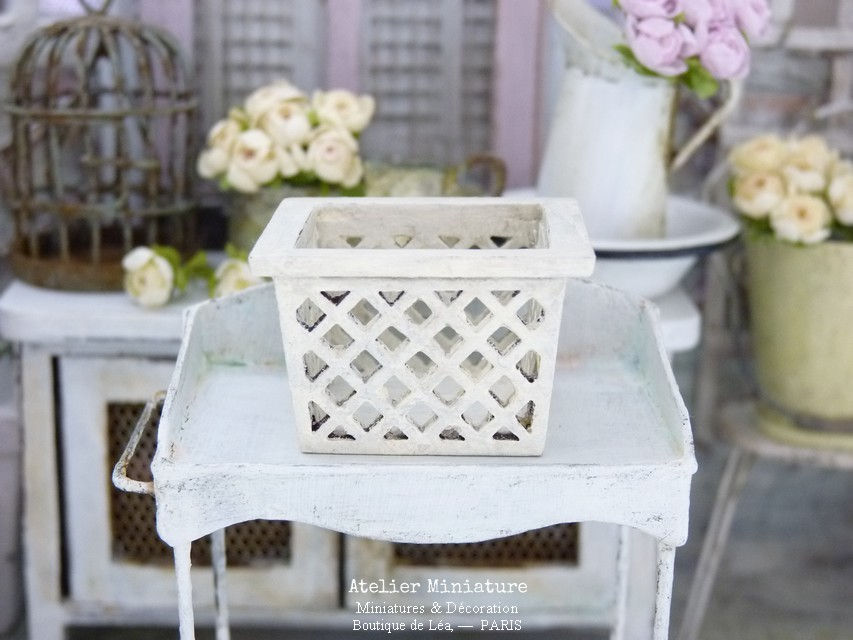 Cache-Pot Miniature en Bois à Croisillons, Shabby Chic Jaune Vanille