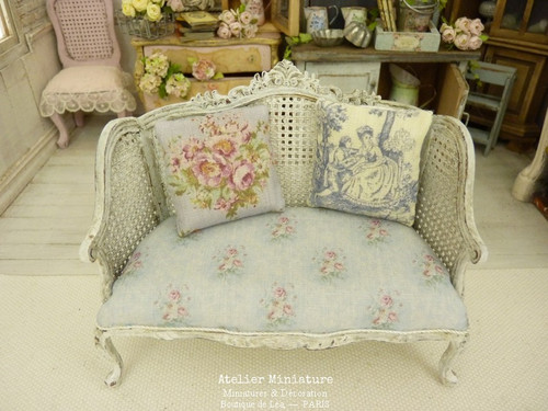 French Sofa Louis 15th, Imitation Cannage, Doll House Furniture