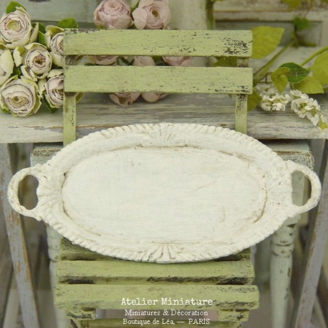 Plateau Miniature en Métal, Shabby Blanc