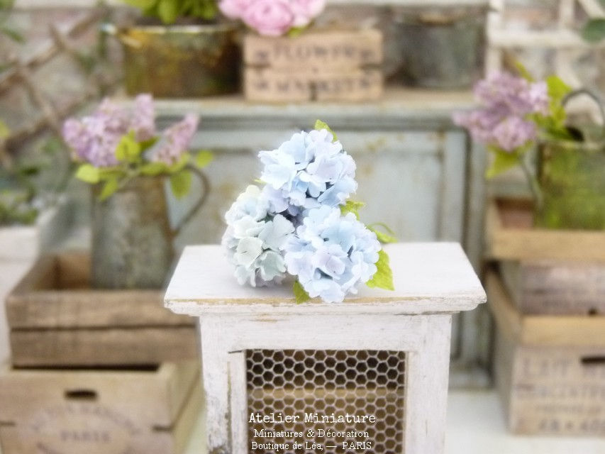 Miniature : 3 Hortensias Miniatures, Fleurs en Papier, 100% fait main, 1/12