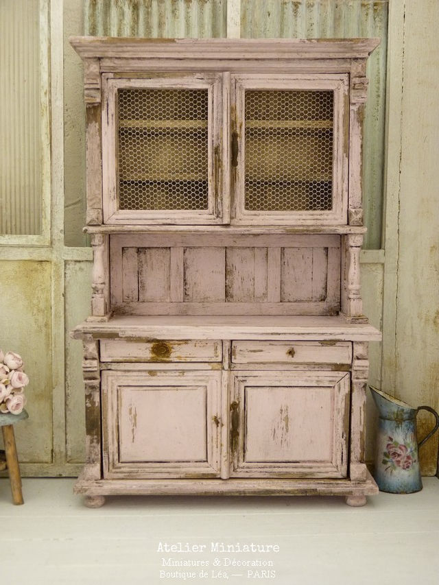 Miniature : Vaisselier Miniature en Bois, Chippy Shabby Rose