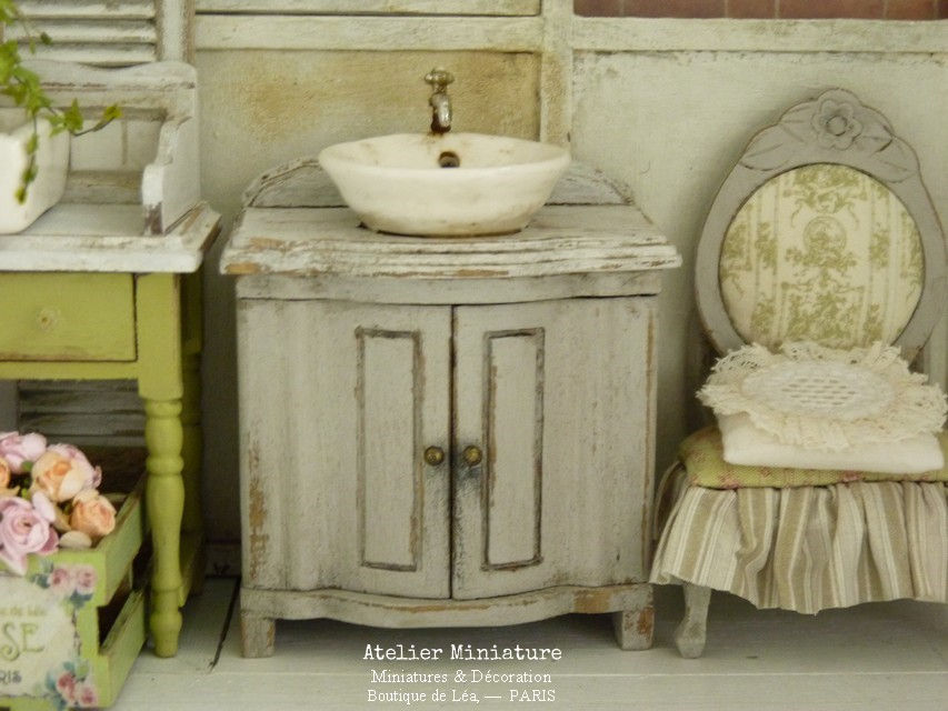 Meuble de Lavabo Miniature en Bois, Maison de Poupée, Échelle 1/12