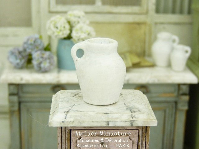 Cruche en Porcelaine Laquée Blanc, Maison de Poupée, 1/12
