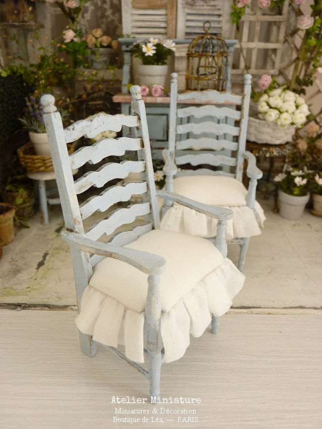 Miniature : Fauteuil Provençal, Bohème Chic Bleu, Maison de Poupée