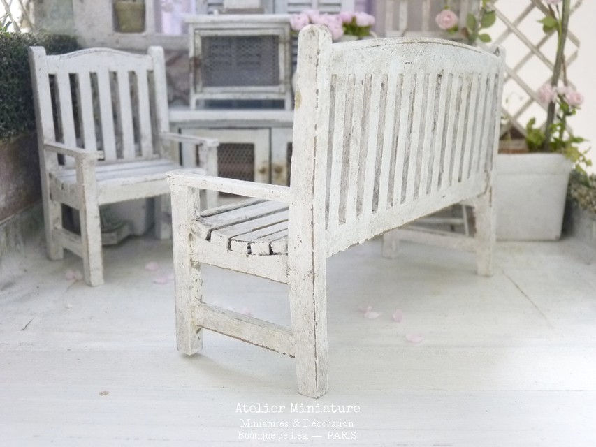 Thumbnail: Banc de Jardin, Miniature en Bois, Maison de Poupée, Échelle 1/12