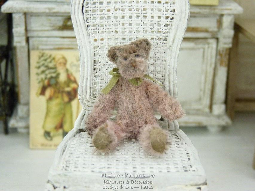 Miniature : Ourson Vieux Rose Vintage Miniature, Maison de Poupée, 1/12