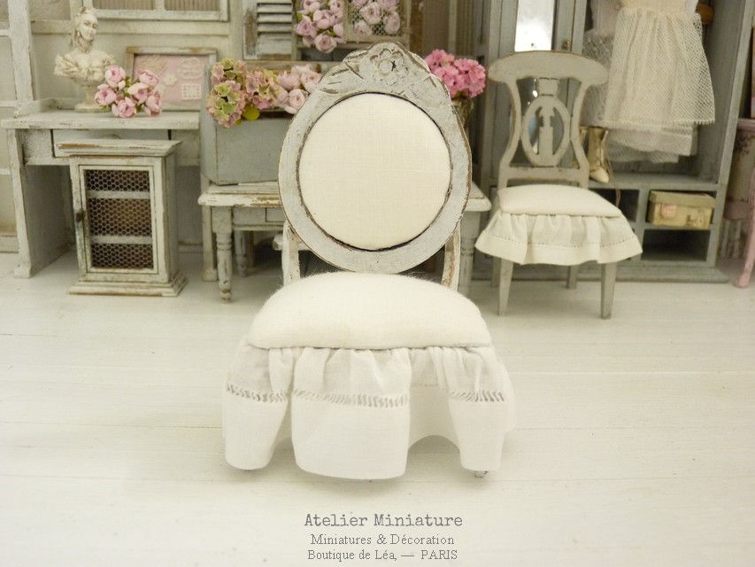 Chaise de Style Napoléon III, Shabby Chic, Maison de Poupée