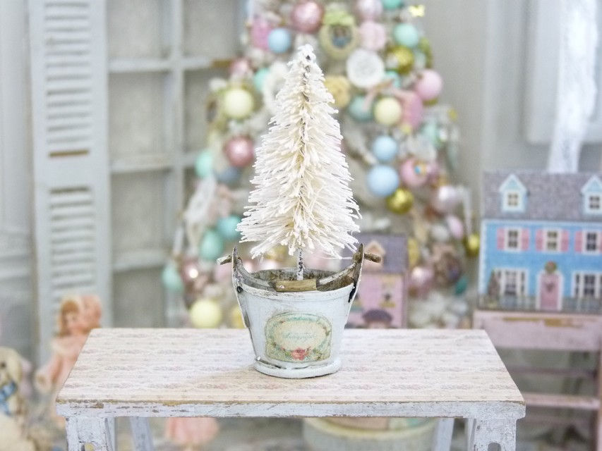 Sapin - Seau Miniature en Métal, Noël Shabby Chic, Maison de P