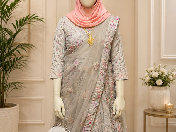 Embroidered Grey Lehenga Choli Set