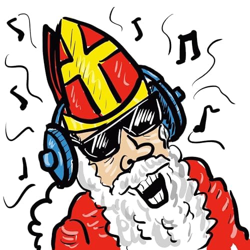 Sinterklaas met koptelefoon en muzieknoten