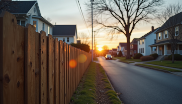 Eye-level view of a wooden fence along a suburban Hanover PA street