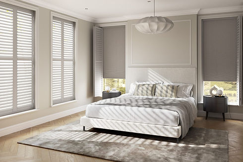 Wooden Shutters with Blackout Blinds behind.