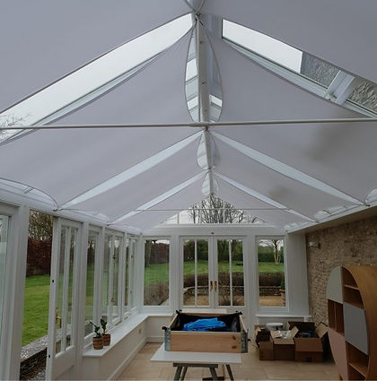 Conservatory Shade Sails, an alternative to conservatory pleated blinds.