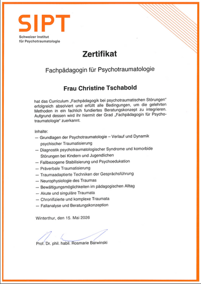 Zertifikat Fachpädagogin für Psychotrauma