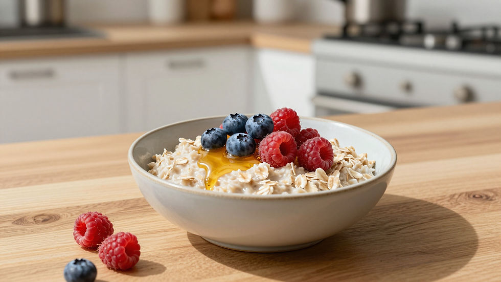 Healthy breakfast bowl with berries and oats