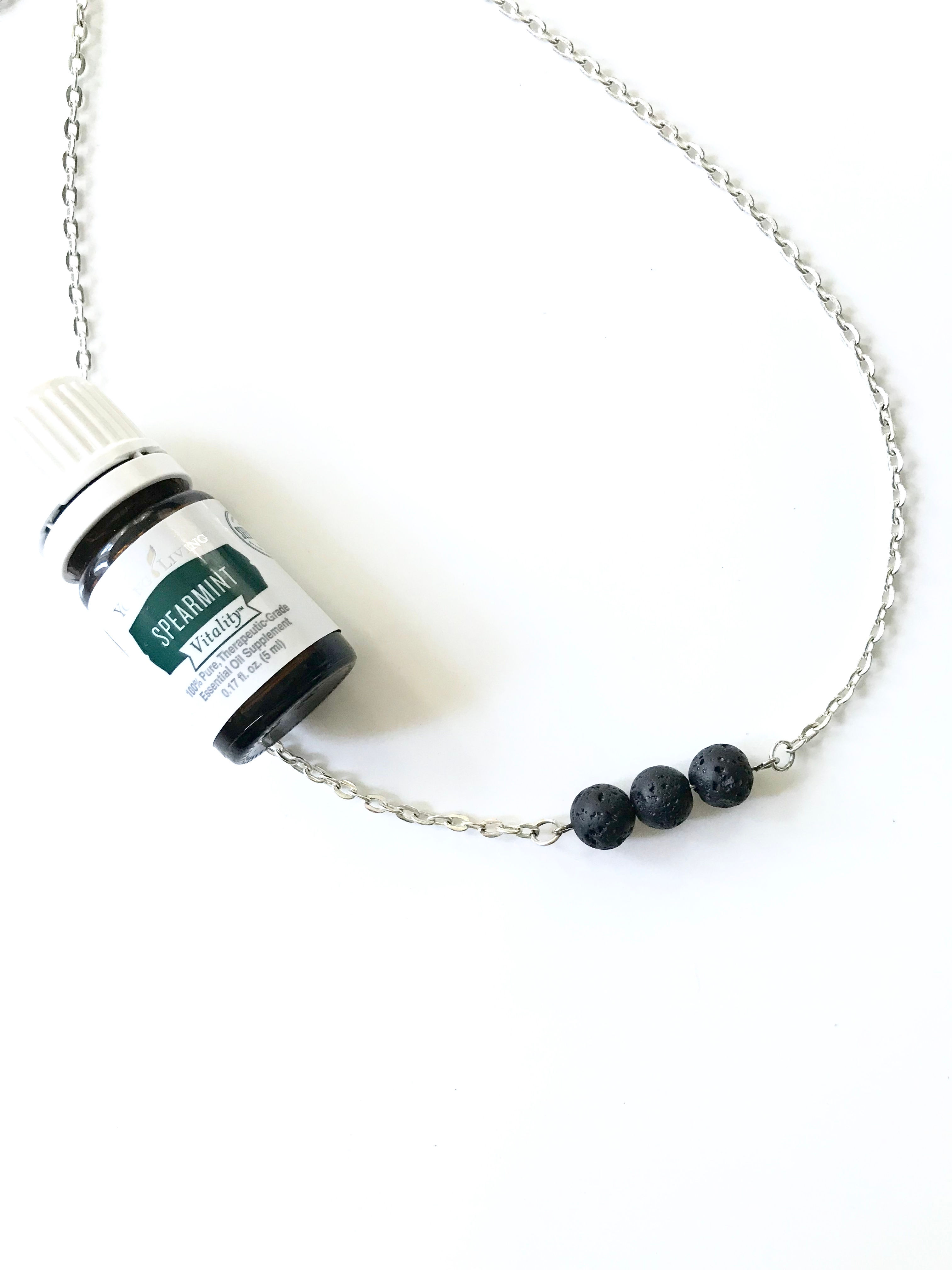 Silver and Black Essential Oil Lava Bead Choker Necklace