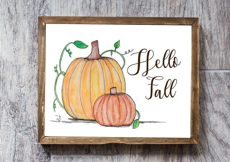 Fall Wall Art Decor - Farmhouse Style - Home Decor- Digital Download - Pumpkins - Hello Fall - Watercolor - Painting - Hand Lettered Style