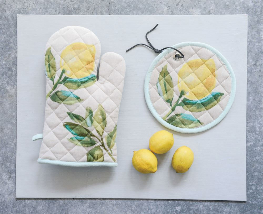 Lemon Cotton Pot Holder and Hot Mitt