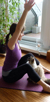 Pilates Abo Bild mit Frau und Katze bei Pilates Übung