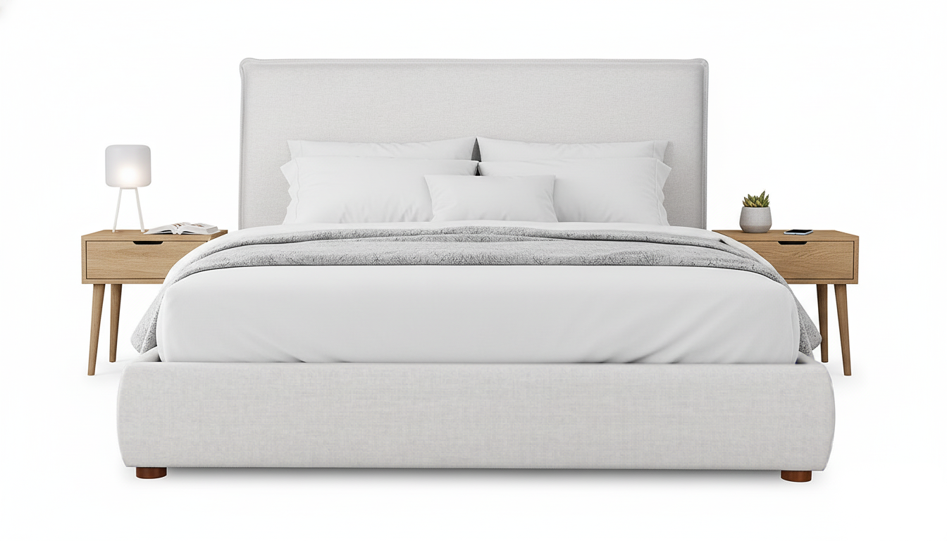 Watkins Bed, Tall Headboard, Light Gray