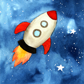 Rakete im Weltall, Aquarell, Illustration von Dominique Benirschke