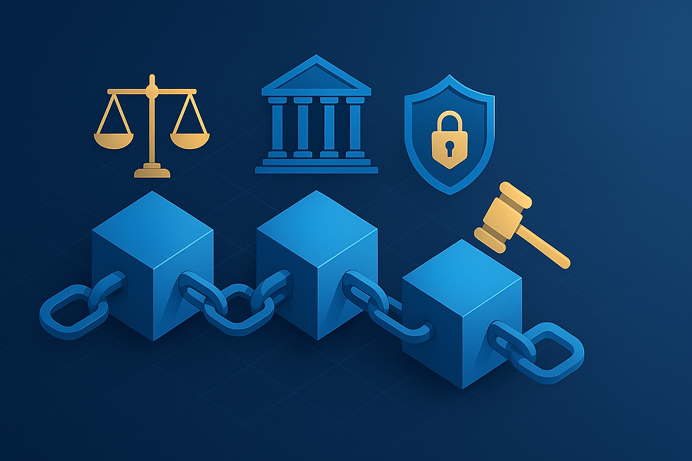 Ilustración de bloques encadenados representando seguridad jurídica digital
