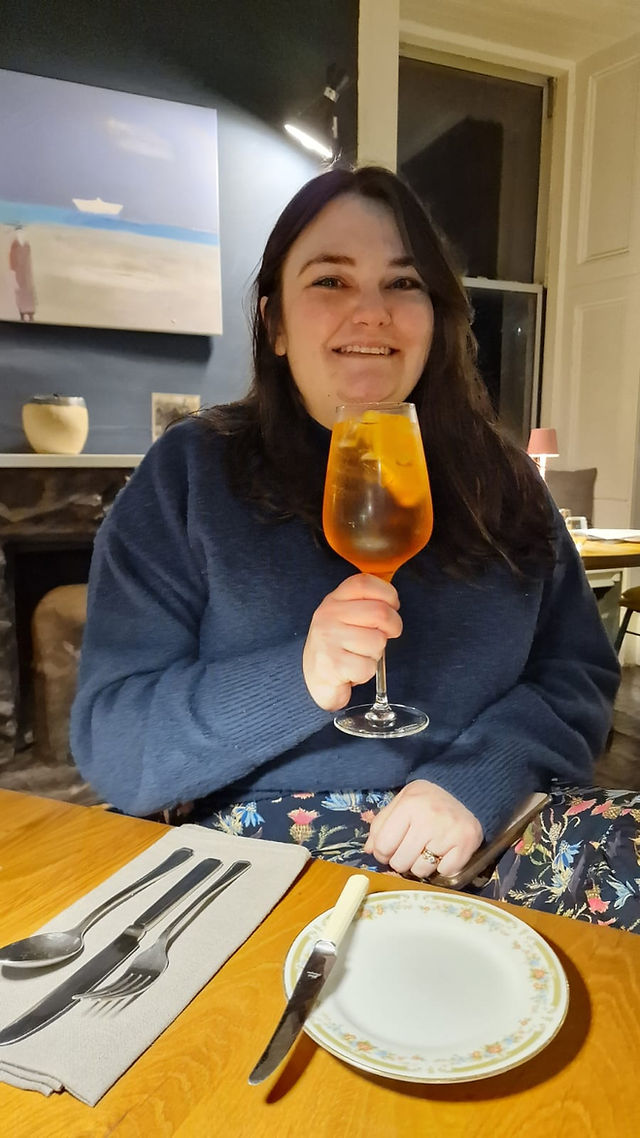 Heather with an Aperol Spritz, The Dunvegan, Isle of Skye 