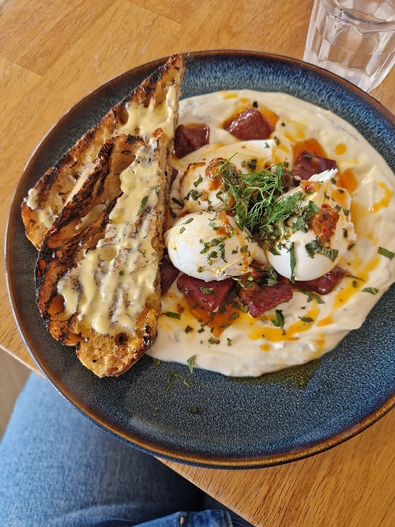 Turksih Eggs at the Hungry Gull, Staffin, Isle of Skye, Scottish Highlands