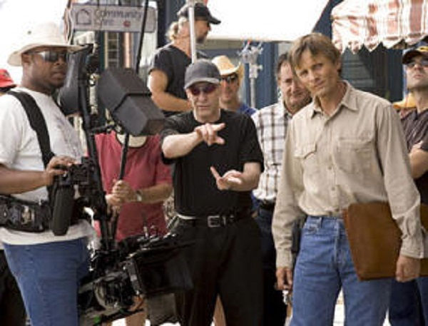 David Cronenberg and Viggo Mortensen on the set of "A History of Violence."