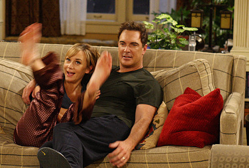 "Lyin' King"--Jeff (Patrick Warburton) and Audrey (Megyn Price) come up with a lie to get out of going to a party at Adam and Jennifer's, on RULES OF ENGAGEMENT Monday, March 30 (9:30-10:00 PM, ET/PT) on the CBS Television Network. Photo: Robert Voets/CBS ©2008 CBS Broadcasting Inc. All Rights Reserved.