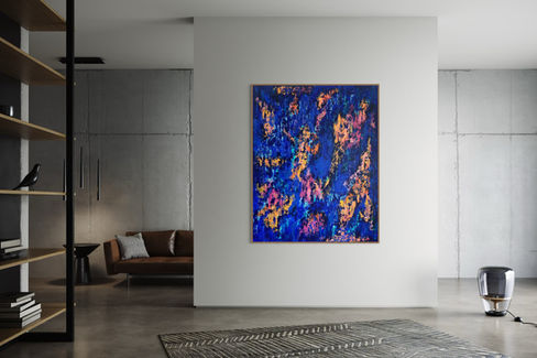 peinture art abstrait acrylique tableau décoration moderne grand format couleurs toile artiste liégeois Liège belge bleu jaune rose