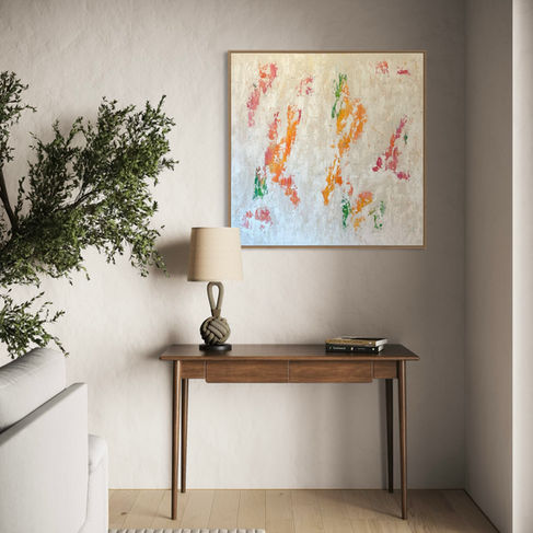 peinture art abstrait acrylique tableau décoration moderne grand format couleurs toile artiste liégeois Liège belge beige jaune rose vert