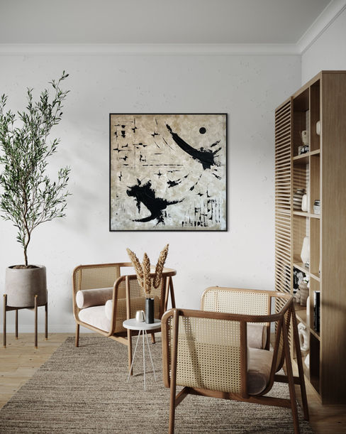 peinture art abstrait acrylique tableau décoration moderne grand format couleurs toile artiste liégeois Liège belge noir blanc beige asie japon zen