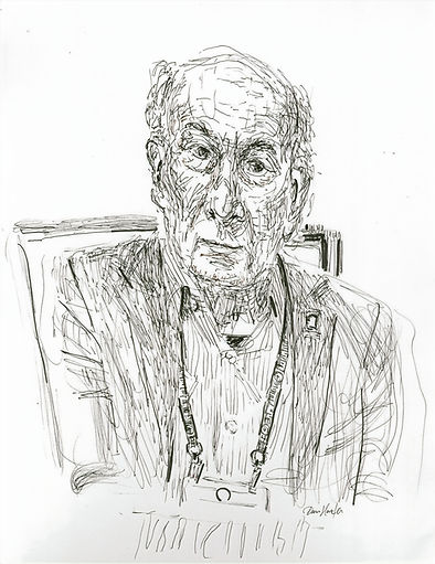 This is a pen and ink drawing of Pasko Rakic created by artist Dawn Hunter.