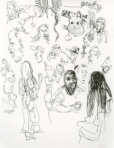 This is a drawing by Dawn Hunter of people at Politan Row, Atlanta, GA.