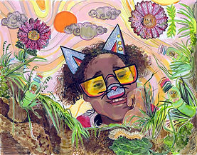 This is a whimsical drawing by artist Dawn Hunter of her daughter Darcy.