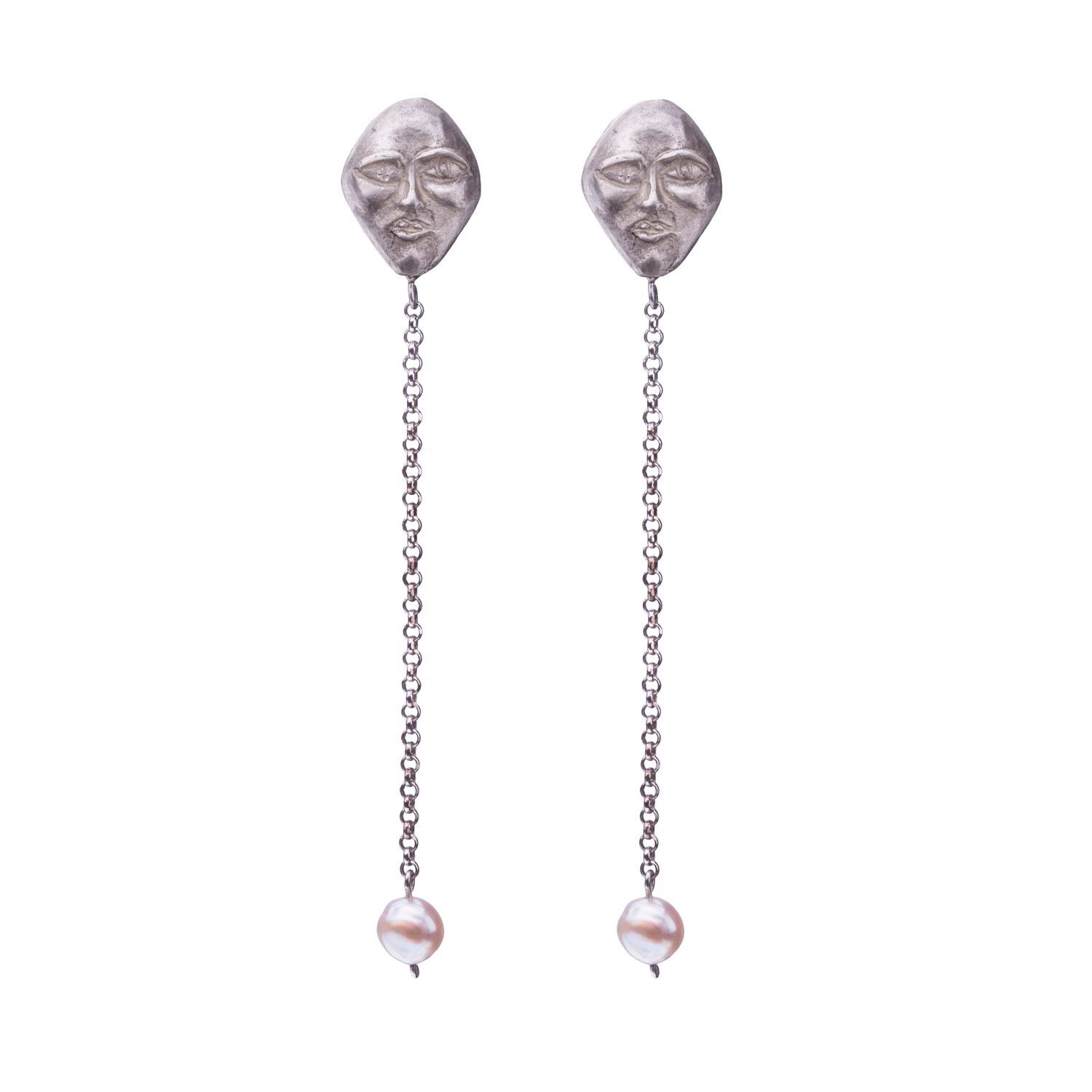 Silver Face #1 w/ Pearls Earrings