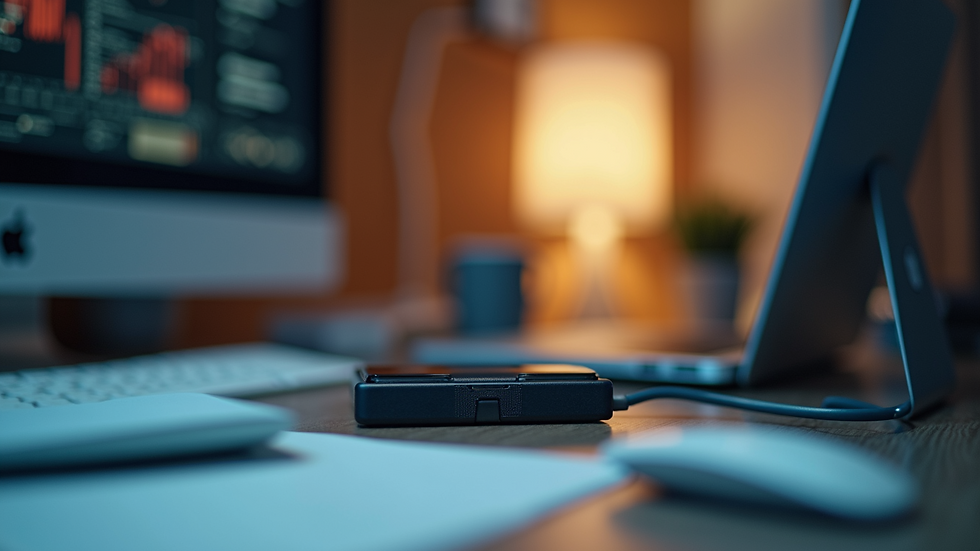 Close-up view of innovative technology gadgets on a desk