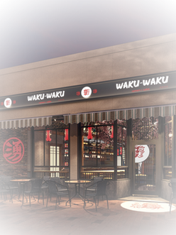 WAKU-WAKU restaurant exterior at night